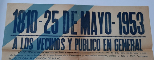 Imagen 2 de 3 de Afiche Patrio Antiguo 1953 Peronismo Original Festejo Ro 392