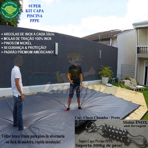 Capa Para Piscina 11x6 M Molas De Tração Inox Suporta 300kg