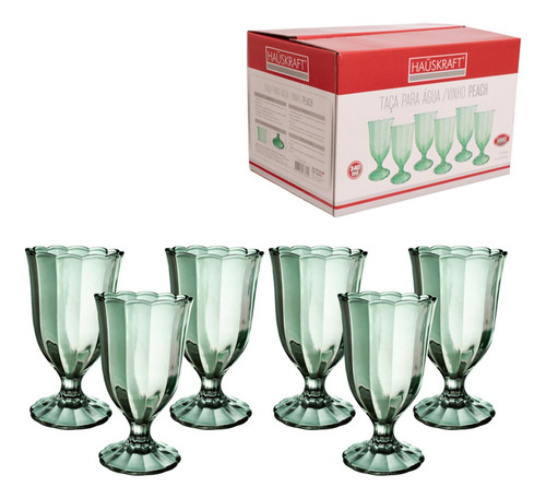 Jogo De 6 Taças Peach Para Água Vinho Vidro 340ml Cor Verde