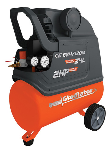 Compresor Horizontal 2 Hp 24 Litros 8 Bar/115 Psi  Gladiator