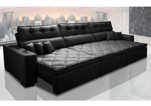Sofá Retrátil e Reclinável 4,12m Austin com Molas no Assento Suede Velusoft Preto Cama inBox
