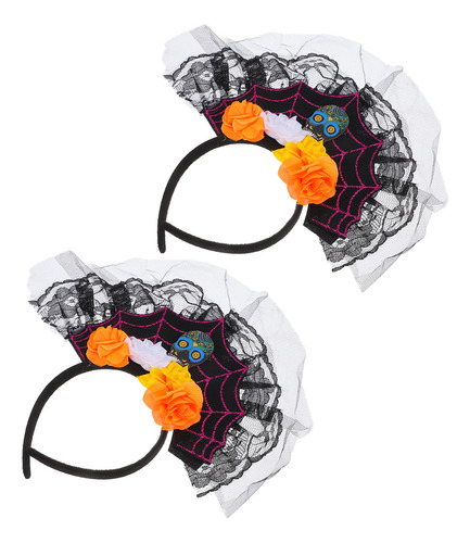 2 Diademas Con Forma De Calavera Y Flores Para Halloween, En