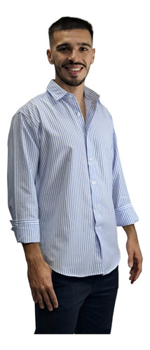 Camisa Hombre Manga Larga Rayada Regular Fit Talles S Al 3xl