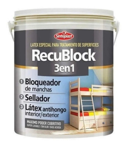 Recublock Bloqueador Sellador Humedad 3 En 1 Sinteplast 4 Lt