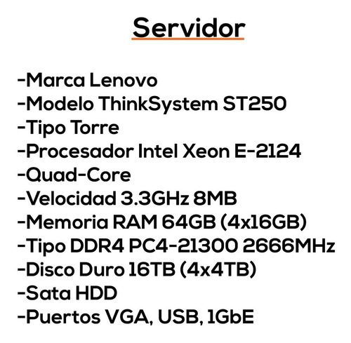 Servidor Lenovo Thinksystem St250 Intel Xeon 64gb 16tb Bagc