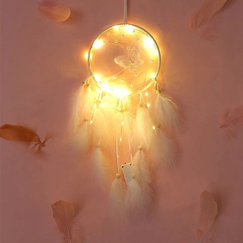 Imagen 3 de 4 de Atrapa Sueños Con Luz Led Plumas Adorno Decoración