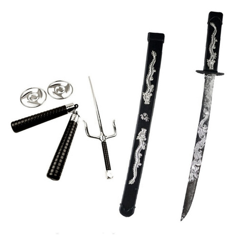 Kit Espada Ninja + Chachos Disfraz Metalizada Espada Flexible Accesorio Halloween