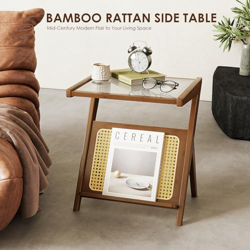 Bamworld Rattan Mesa Auxiliar Boho Noche Mesa De Noche De Cr