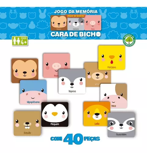 Jogo da Memória Animais 24 peças em MDF Brinquedo Educativo e