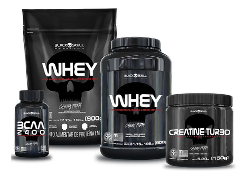 Kit Whey 2x + Bcaa + Creatina Black Skull Sabor Chocolate E Baunilha