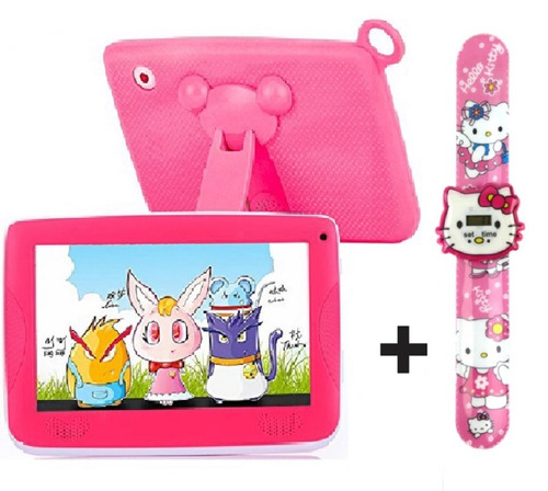 Tablet Niños, Reloj, Funda 4 Núcleos Android Rosada.