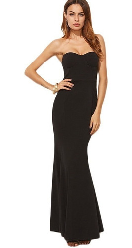 Vestido Fiesta Negro Strapless Corte Sirena Red Carpet Gdl