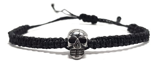 Pulsera Calavera En Hilo Trenzado Encerado Y Acero 316 Inox.