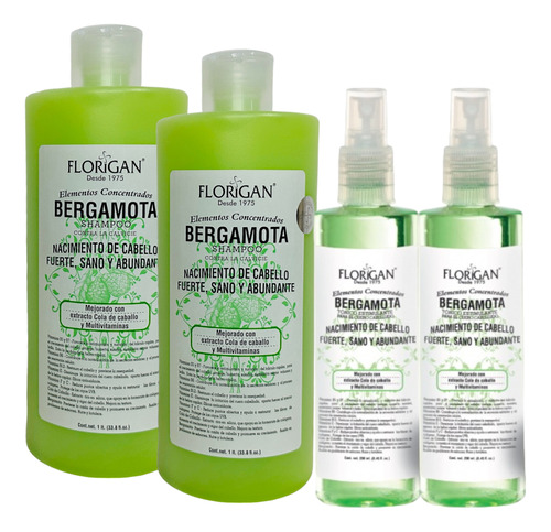 2 Shampoo Bergamota Florigan® 1lt + Regalo 2 Tónicos Bergamo