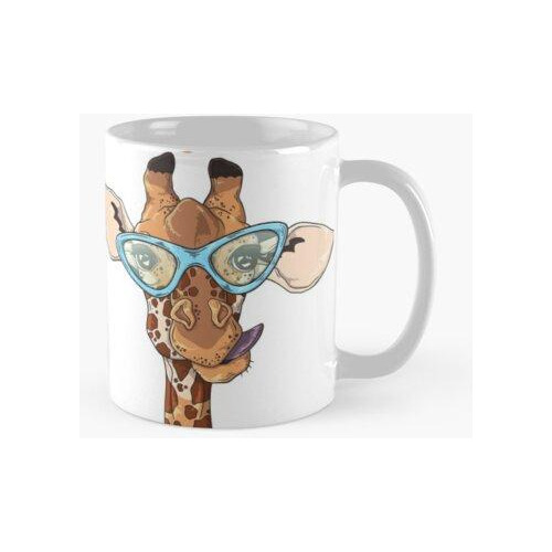 Taza Linda Jirafa Con Gafas De Sol Azules Frías Calidad Prem