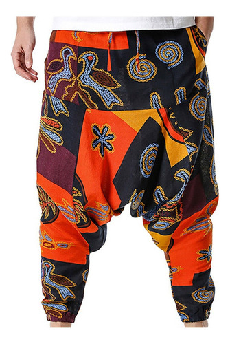 Pantalón Hombre Hippie Baggy Boho Pantalón Lino Cordón
