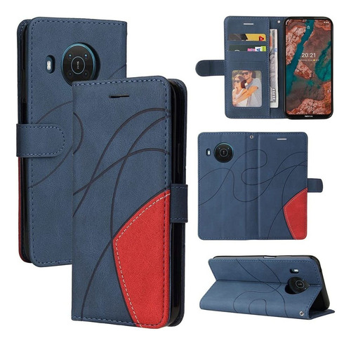 Para Nokia X20 Funda Billetera Empalme Azul, 