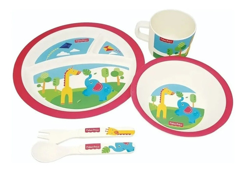 Imagen 2 de 8 de Set Alimentacion Bebe Bamboo Plato Vaso Fisher Price 5pz
