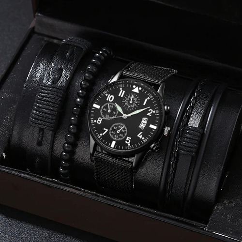 Set 32 - Set De Pulsera Pu Con Reloj De Cuarzo Para Hombre