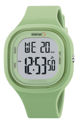 Reloj De Mujer Digital Cuadrado Steiner 5 Atm Wateresist Correa Verde Bisel Verde Fondo Blanco