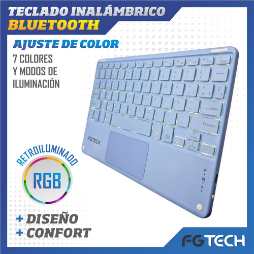 Teclado Inalambrico Bluetooth + Touchpad Retroiluminado Rgb Teclado Lila Idioma Español Latinoamérica