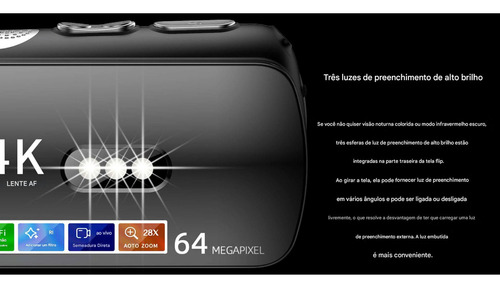 Câmera Filmadora Digital Full Hd Zoom 28x 64mp Com Led