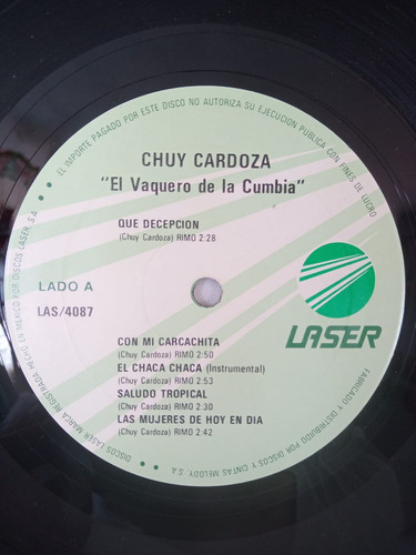 Disco Lp Chuy Cardoza El Vaquero De La Cumbia 1984 Laser (Usado)