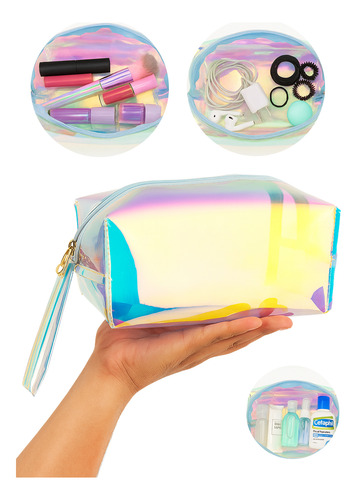 Cosmetiquera Impermeable Neceseres Maquillaje Transparente Holografico Liso