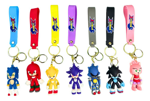 Llaveros Personajes X10 Goma 3d + Correa + Mosqueton Sonic