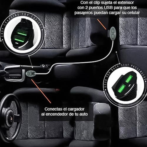 Cargador Usb Auto Con Alargador 4 Puertos 1 Metro Ea27
