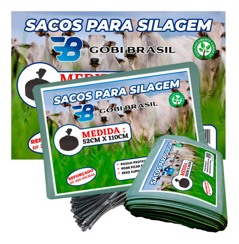 Saco Para Silagem 100 Unidades Com 100 Abraçadeiras Cor Verde