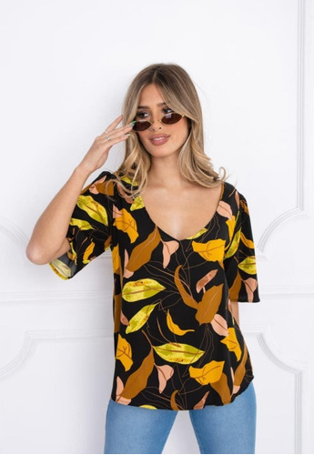 Imagen 3 de 3 de Blusa Larguita Fresca Madrid Fibrana M L Xl Xxl Talle Grande