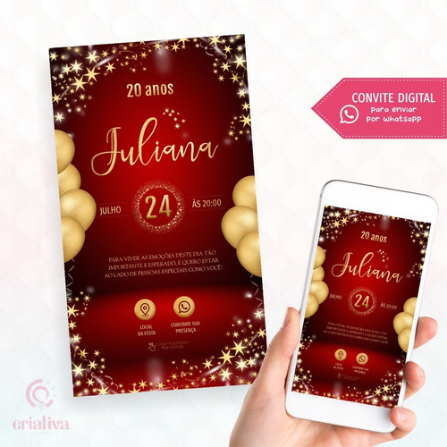Convite Virtual Adulto Feminino Vermelho Dourado Interativo4