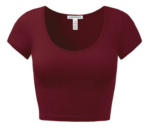 Camiseta Corta Bsica De Algodn Con Cuello Redondo Para Mujer