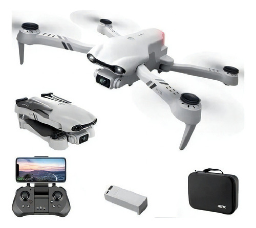 Dron F10 4drc con dos cámaras de 4K y funda con 25 pulgadas, color gris