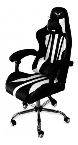 Imagen 3 de 5 de Silla de escritorio Naceb NA-09S1 gamer ergonómica negra y blanca con tapizado de cuero sintético