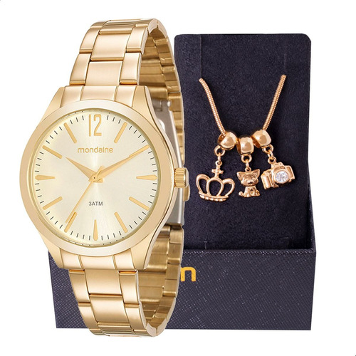 Kit Relogio Feminino Mondaine Original Dourado + Pulseira