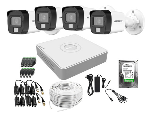 Kit 4 Cámaras Y Dvr Hikvision 2mp Bullet + Disco Con Micrófo