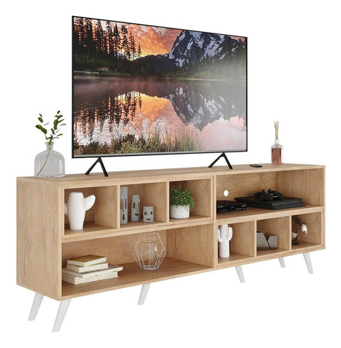 Rack Tv 75 Retrô Com Nichos Jazz Multimóveis V1022 R Cor Rustic/Branco