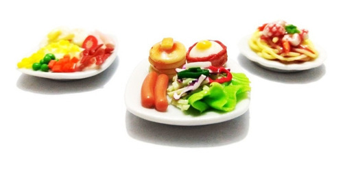 Set S3 Varios Platillos Comida Miniatura Para Casa De Muñeca