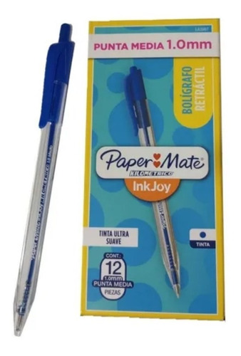 Caja X 12 Boligrafos Paper Mate Kilometrico Retractil 