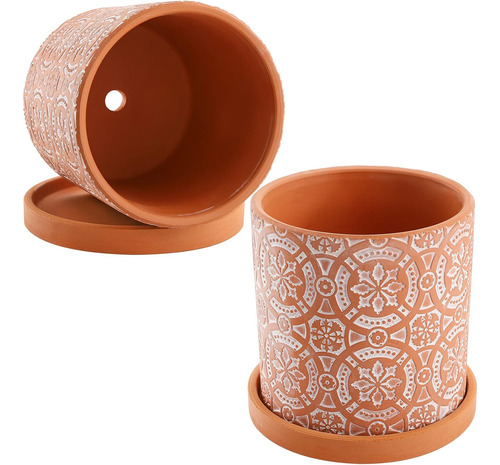 Jucoan Paquete De 2 Macetas De Terracota, Maceta De Arcilla