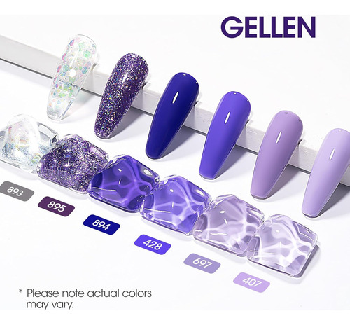 Gellen Kit De Esmalte De Uñas De Gel, 6 Colores Morados Con