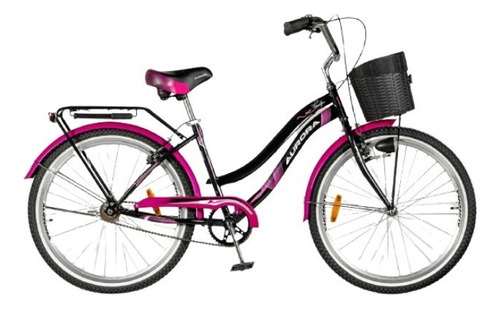 Bicicleta Paseo Dama Aurora Family Canasto R26 Portapaquete Color Negro/Rosa