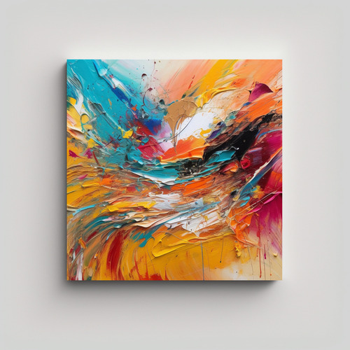 60x60cm Cuadro Abstracto Con Formas Y Líneas Orgánicas