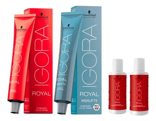 Kit Igora Royal HD- 3 Colorações 8.77, Água Oxigenada 30 vol e