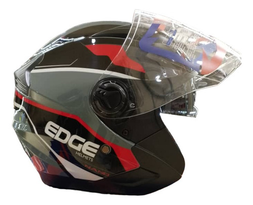 Casco Nano Gris Con Rojo Semi Integral Doble Visor 