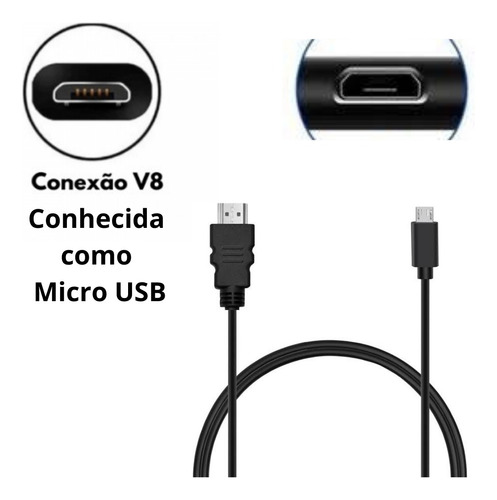 Cabo 1,5mt Full Hdmi X V8 Transmissão Conect Celular P/ Tv