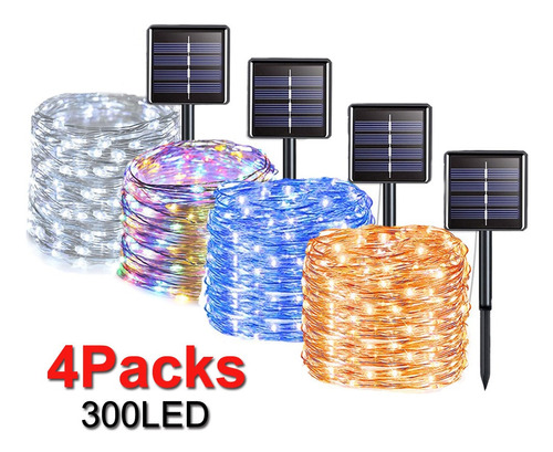 300 Luces Led Solares De 30 M Para Navidad, 4 Paquetes