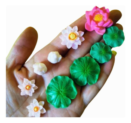 Set Flores De Loto Y Hojas Miniaturas (10pcs) Casa Muñecas